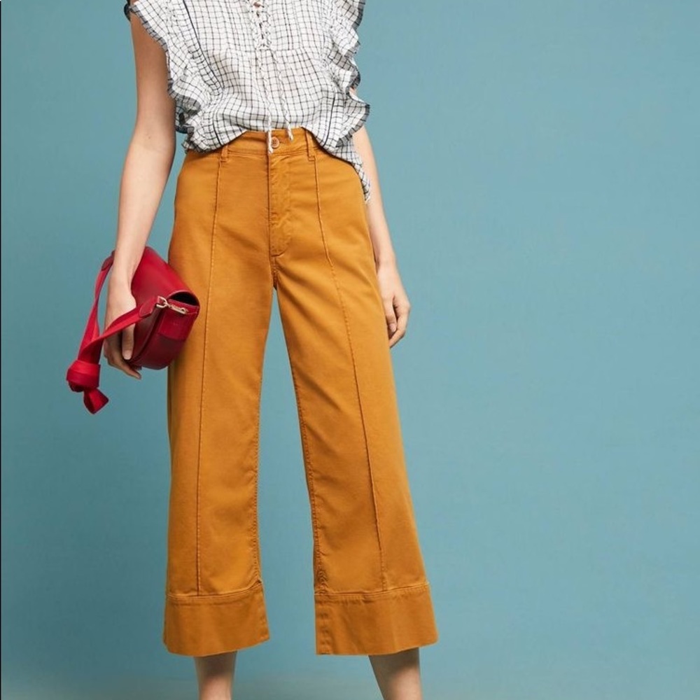 Pintuck Wide Leg Chino Anthropologie Pants